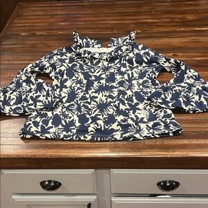 Elizabeth Wilson Navy and White Ruffle Top